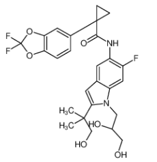 1-(2,2-二氟-1,3-苯并二氧戊环-5-基)-N-[1-[(2R)-2,3-二羟基丙基]-6-氟-2-(2-羟基-1,1-二甲基乙基)-1H-吲哚-5-基]-环丙烷甲酰胺|1152311-62- 